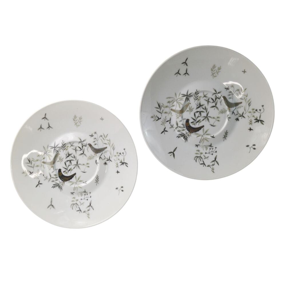 Vtg 1960s Set‎ 2 Rosenthal Germany Birds on Trees 7" Saucer Plates Raymond Loewy